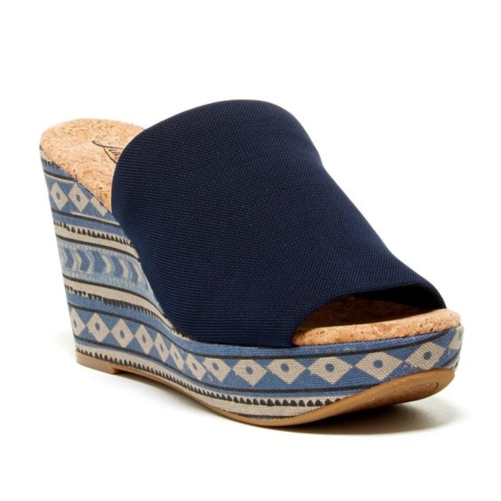 *RARE* Lucky Brand Blue Marilyn Cork Wedge Sandals - Picture 2 of 8